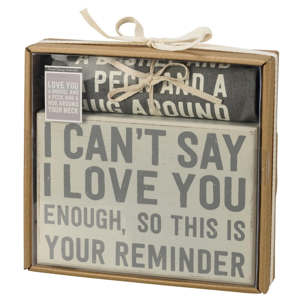 Towel Sign Gift Set Love You Cotton Kitchen Dish Hand Bushel Peck Hug NIB
